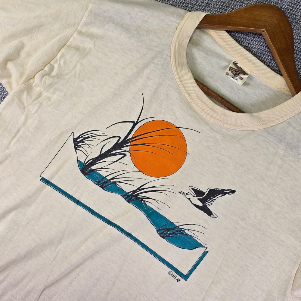 Vintage 80s Poltermann Fashions Beach Tee USA Mens XL Cream Single Stitch 1985